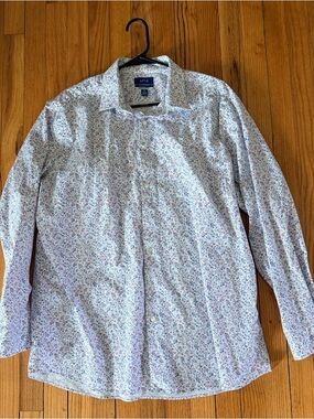 Apt. 9 Regular Fit White Button-Up Shirt with Blue and Orange Floral Print